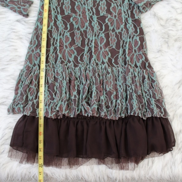 A'reve Lace Ruffle Tier Hem Dress in Brown & Teal - Picture 5 of 7